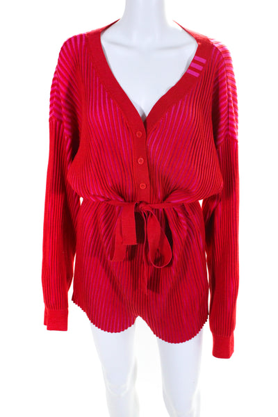 Adidas Ivy Park Womens Long Sleeve Striped Button Up Belted Romper Red Size L