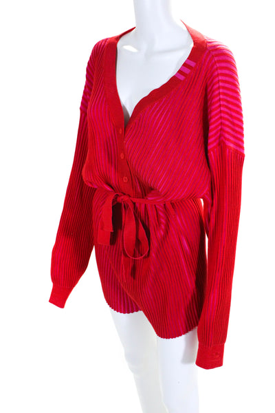 Adidas Ivy Park Womens Long Sleeve Striped Button Up Belted Romper Red Size L