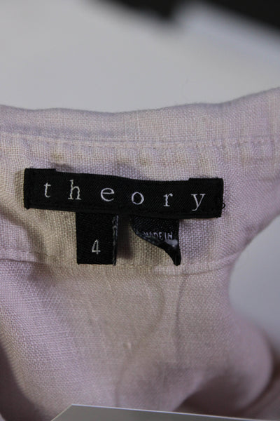 Theory Womens Linen Buttoned Zipped Collared Sleeveless Midi Dress Pink Size 4