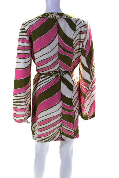 Trina Turk Womens Silk Colorblock Striped Print Belted Midi Dress Green Size 6