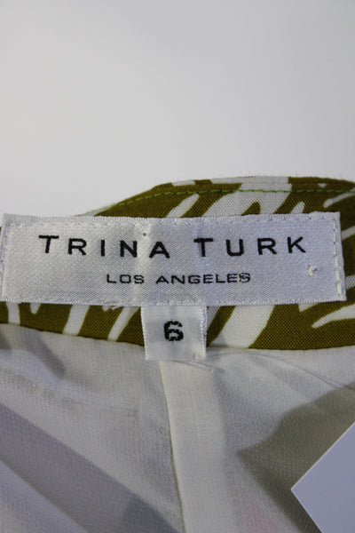 Trina Turk Womens Silk Colorblock Striped Print Belted Midi Dress Green Size 6