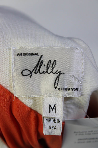 Milly Womens Striped Print Zipped Sleeveless Darted Sheath Dress Orange Size M