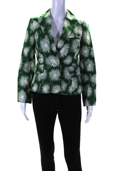 Milly Womens Cotton Abstract Print Darted Buttoned Collared Blazer Green Size 4