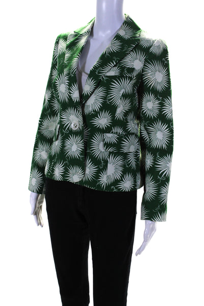 Milly Womens Cotton Abstract Print Darted Buttoned Collared Blazer Green Size 4