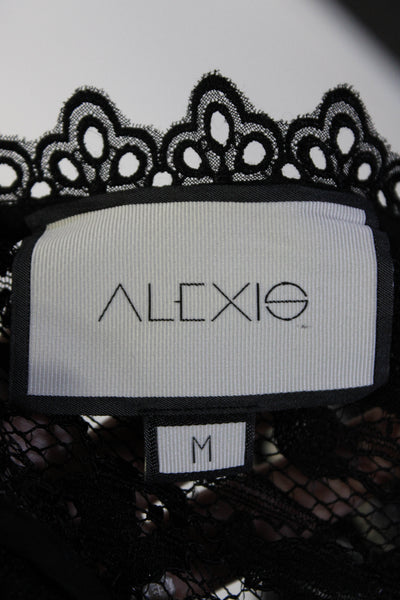 Alexis Womens Lace V Neck Long Sleeves Blouse Black White Size Medium