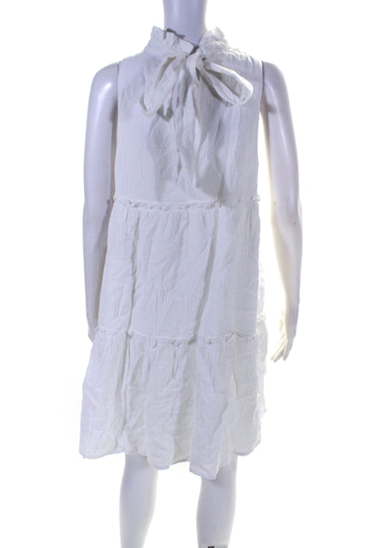 Pomander Place Womens Sleeveless Belted Sun Dress White Cotton Size Large