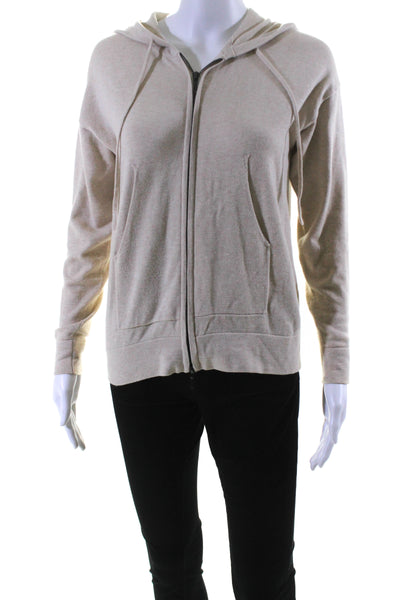 Bellemere Womens Cashmere Long Sleeve Double Zip Hooded Jacket Beige Size S