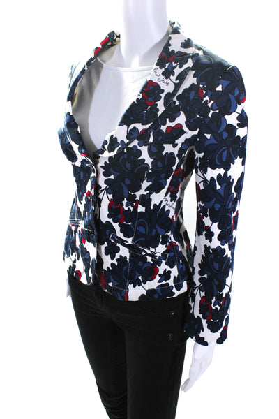 Moschino Jeans Womens Two Button Logo Floral Blazer Jacket White Blue Size 10