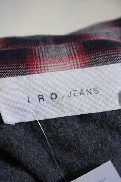 IRO Jeans Womens Button Front Collared Plaid Shirt Gray Red Size Extra Small