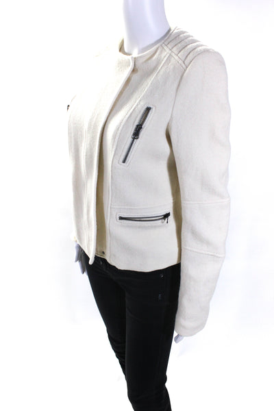 Vince Womens Long Sleeve Front Zip Crew Neck Jacket White Wool Size 8