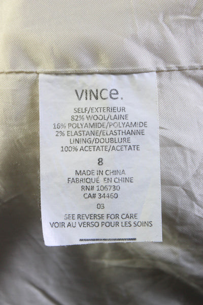 Vince Womens Long Sleeve Front Zip Crew Neck Jacket White Wool Size 8