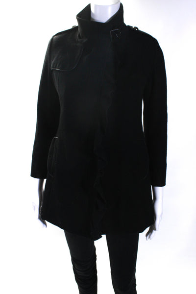 Rothschild Womens Button Front Long Sleeve Collared Coat Black Wool Size 8