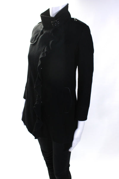 Rothschild Womens Button Front Long Sleeve Collared Coat Black Wool Size 8