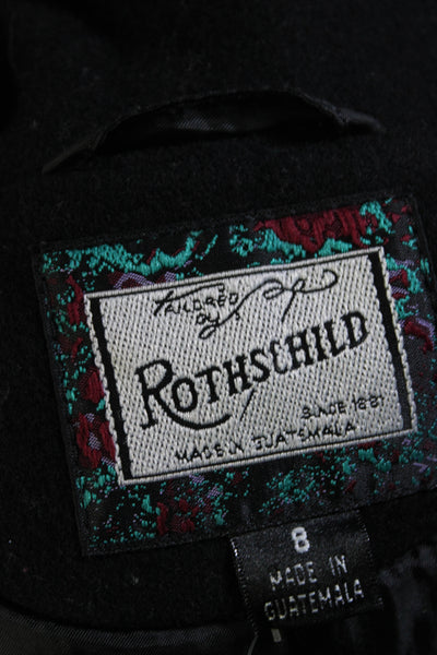 Rothschild Womens Button Front Long Sleeve Collared Coat Black Wool Size 8