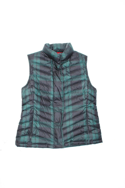Talbots Boys Plaid Full Zip Stand Collar Outerwear Vest Green Size S