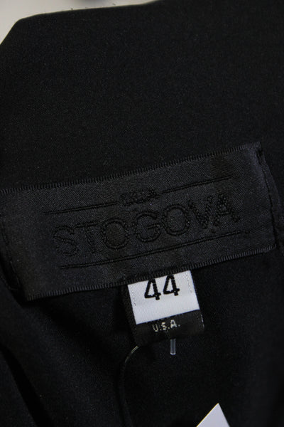 Stogova Womens Long Sleeve Flounce Trim Collared Sheath Dress Black Size 44