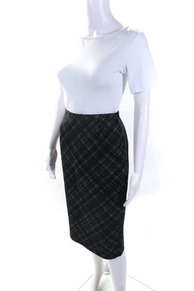 Michael Kors Collection Womens Lined Plaid Back Slit Midi Skirt Black Size 10