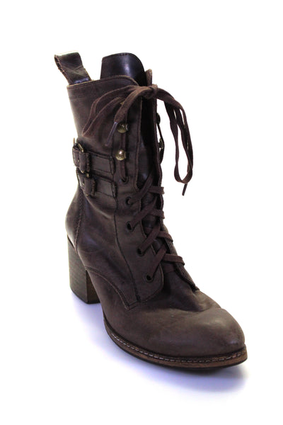 Holding Horses Womens Leather Round Toe Lace Up Ankle Boots Brown Size 38 8