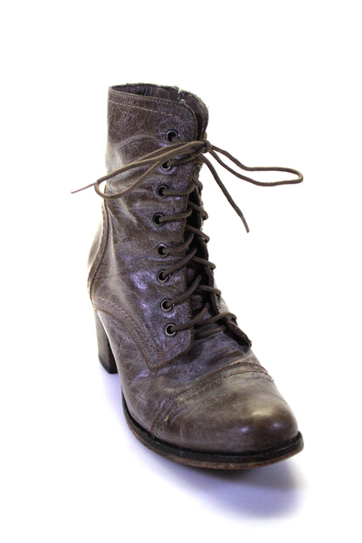 Steve Madden Womens Leather Round Toe Lace Up Ankle Boots Brown Size 7.5