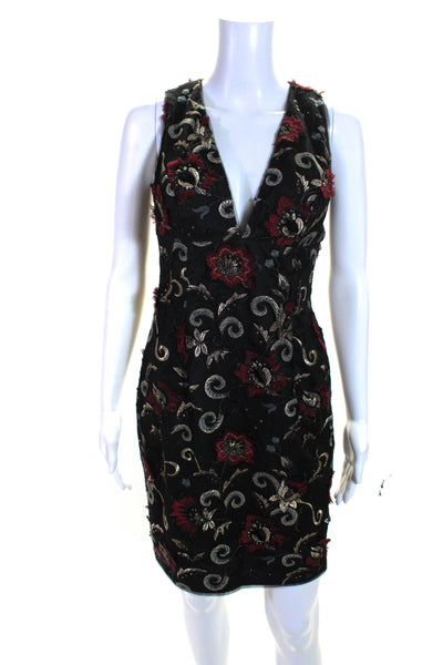 Aidan Aidan Mattox Womens Floral Embroidered Sleeveless Dress Black Red Size 4