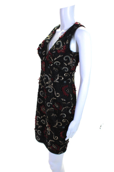 Aidan Aidan Mattox Womens Floral Embroidered Sleeveless Dress Black Red Size 4
