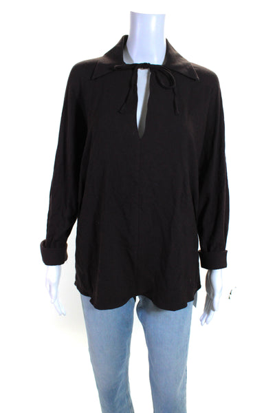 Vince Womens Long Sleeves Collared Shirt Chocolate Brown Size Small