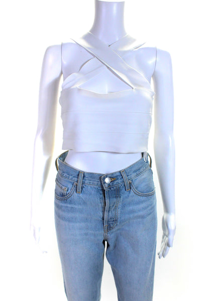 Herve By Herve Leger Womens Knit Strappy Crop Top Blouse White Size M 13772525