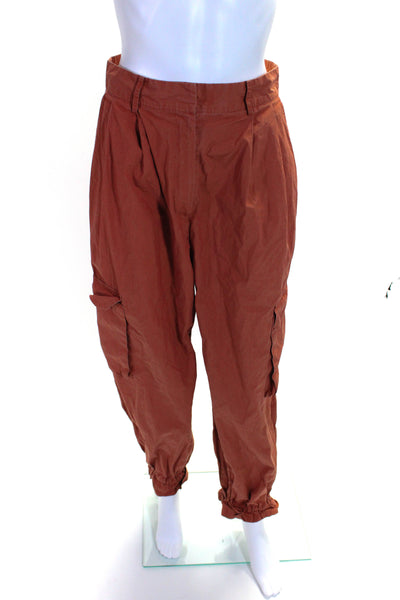 Drae Womens Cotton High Rise Pleated Straight Leg Pants Orange Size M 15303937