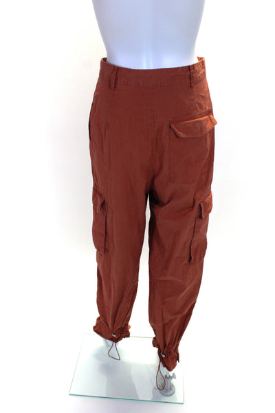 Drae Womens Cotton High Rise Pleated Straight Leg Pants Orange Size M 15303937