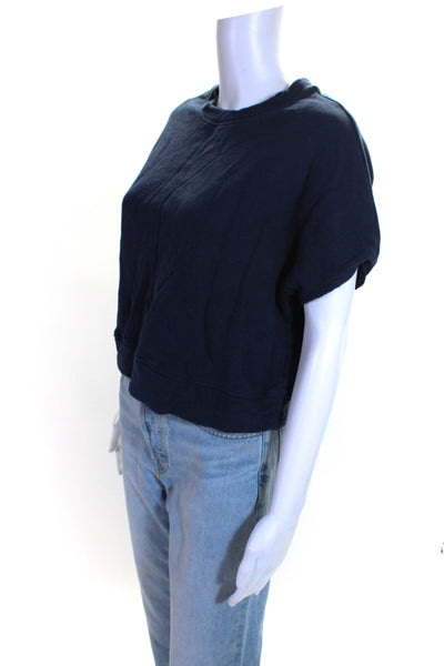 Derek Lam 10 Crosby Womens Short Sleeve Oversized Crew Neck Shirt Navy Size 6