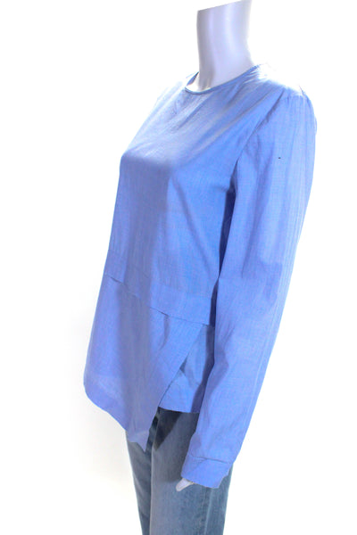 Cedric Charlier Womens Back Zip Long Sleeve Crew Neck Shirt Blue Cotton Size 8