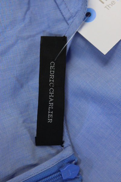 Cedric Charlier Womens Back Zip Long Sleeve Crew Neck Shirt Blue Cotton Size 8