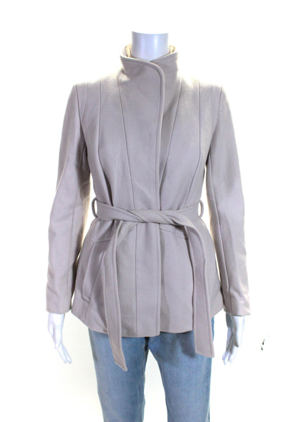 Reiss Womens Button Front Collared Belted Coat Pale Pink Wool Size Small
