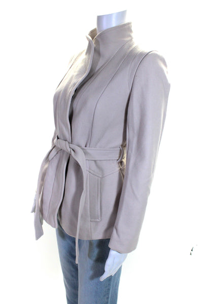 Reiss Womens Button Front Collared Belted Coat Pale Pink Wool Size Small