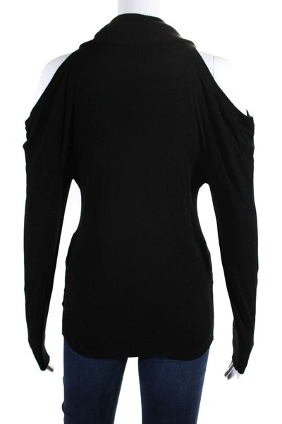 Michael Kors Womens Long Sleeve Cowl Neck Cold Shoulder Knit Top Black Size S