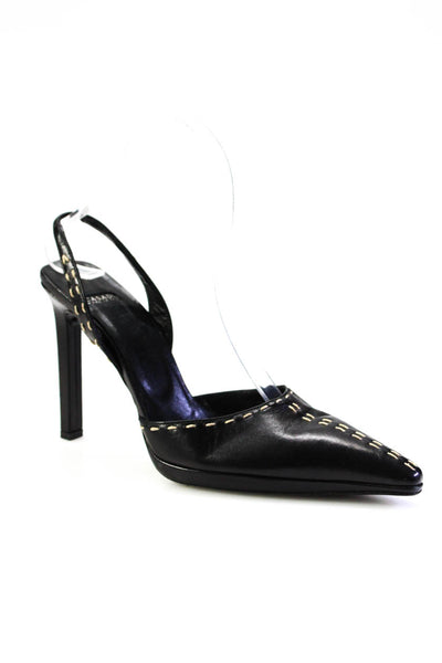 Casadei Womens Leather Pointed Contrast Trim Slingback Heels Black Size 7