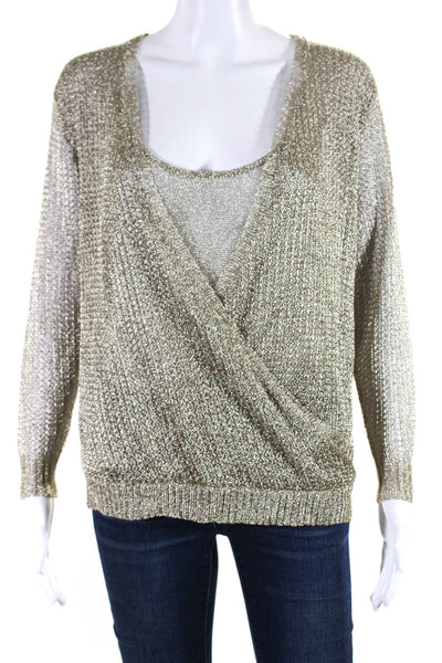 Modern Citizen Womens Metallic Knit Long Sleeved Wrap Blouse Gold Tone Size M