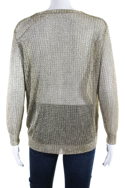 Modern Citizen Womens Metallic Knit Long Sleeved Wrap Blouse Gold Tone Size M