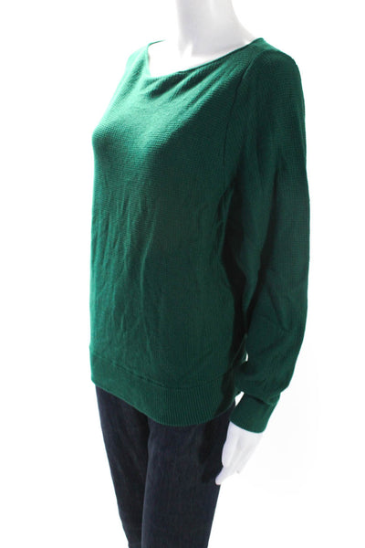 Vince Womens Waffle Knit Long Sleeved Boat Neck Pullover Sweater Green Size M