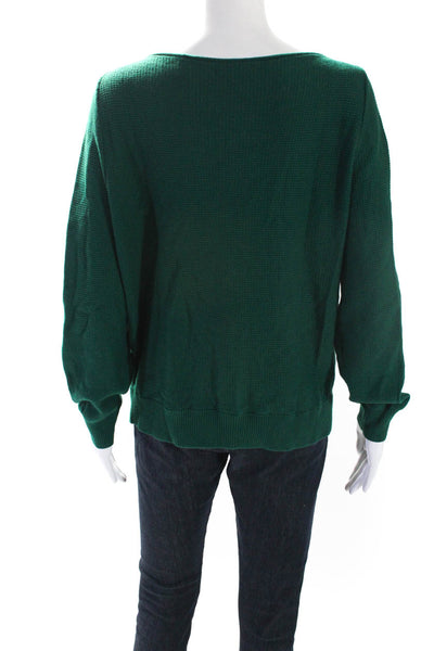 Vince Womens Waffle Knit Long Sleeved Boat Neck Pullover Sweater Green Size M