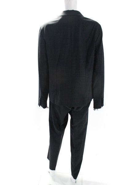 Talbots Womens Wool Textured Two Button Blazer Straight Pants Suit Black Size 14