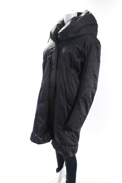 Elie Tahari Womens Satin Full Zip Bubble Hem Mid-Length Puffer Coat Gray Size M