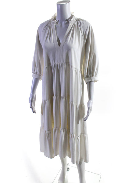 Amanda Uprichard Womens Ruffled V Neck 3/4 Sleeved Tiered Dress White Size XS