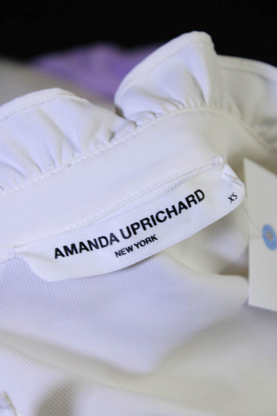 Amanda Uprichard Womens Ruffled V Neck 3/4 Sleeved Tiered Dress White Size XS