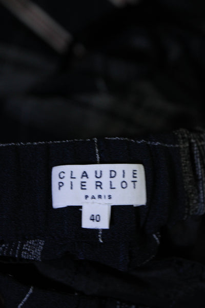 Claudie Pierlot Womens Plaid Slim Leg Pants Navy Blue Size EUR 40