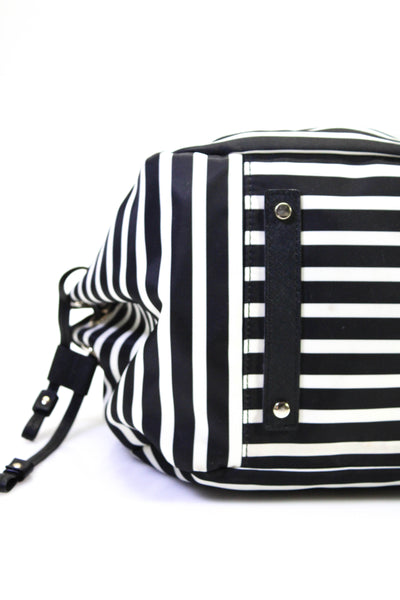 Kate Spade New York Striped Print Full Zip Travel Shoulder Handbag Black White