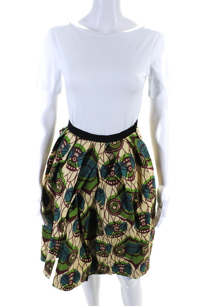 Marni At H&M Womens Pleated Knee Length Pocket Full Skirt Tan Green Red Size 10