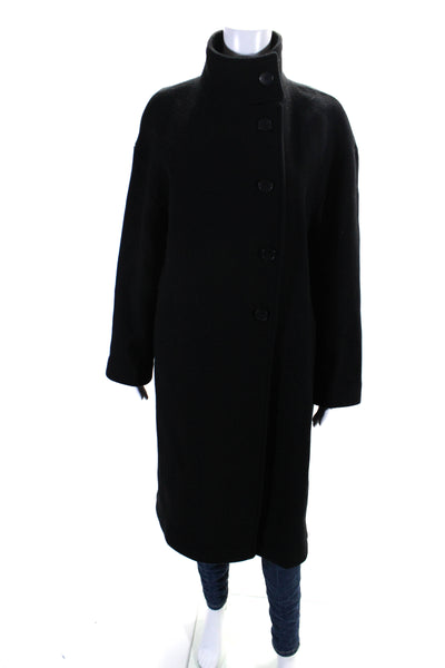 Zara Womens Lined Notched Lapel Button Down Overcoat Black Size M