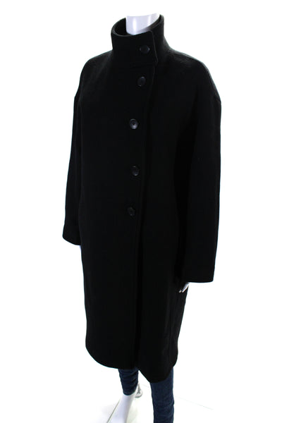 Zara Womens Lined Notched Lapel Button Down Overcoat Black Size M