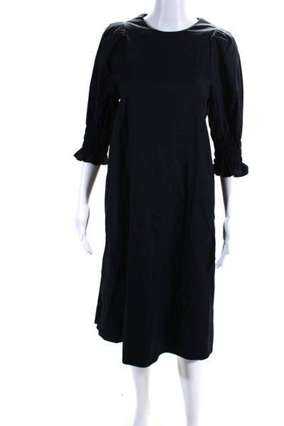 COS Womens Cotton Short Sleeve Slit Midi Shift Dress Navy Size 6